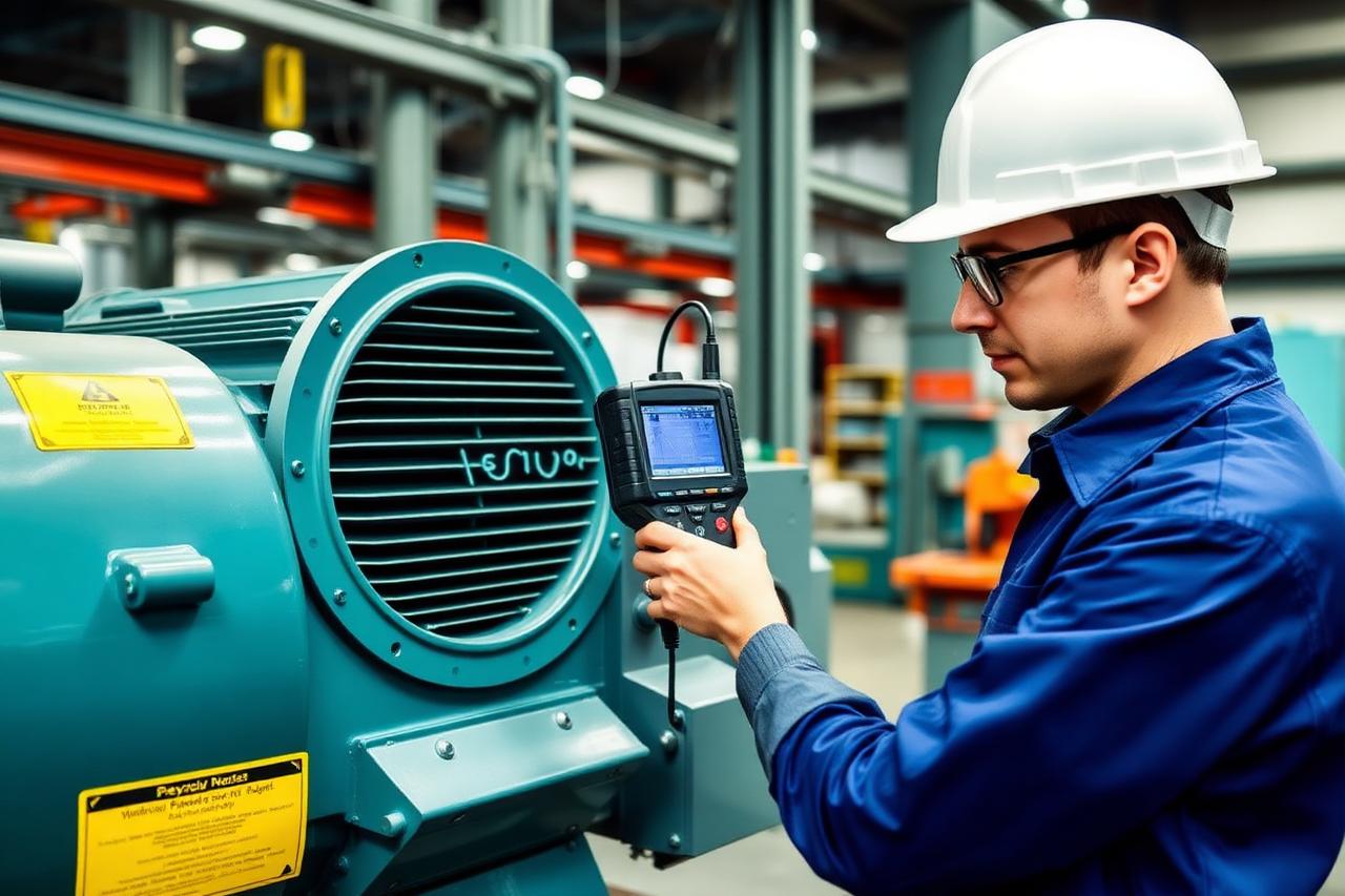 Técnico da SMI Preditiva realizando análise de vibração em motor industrial